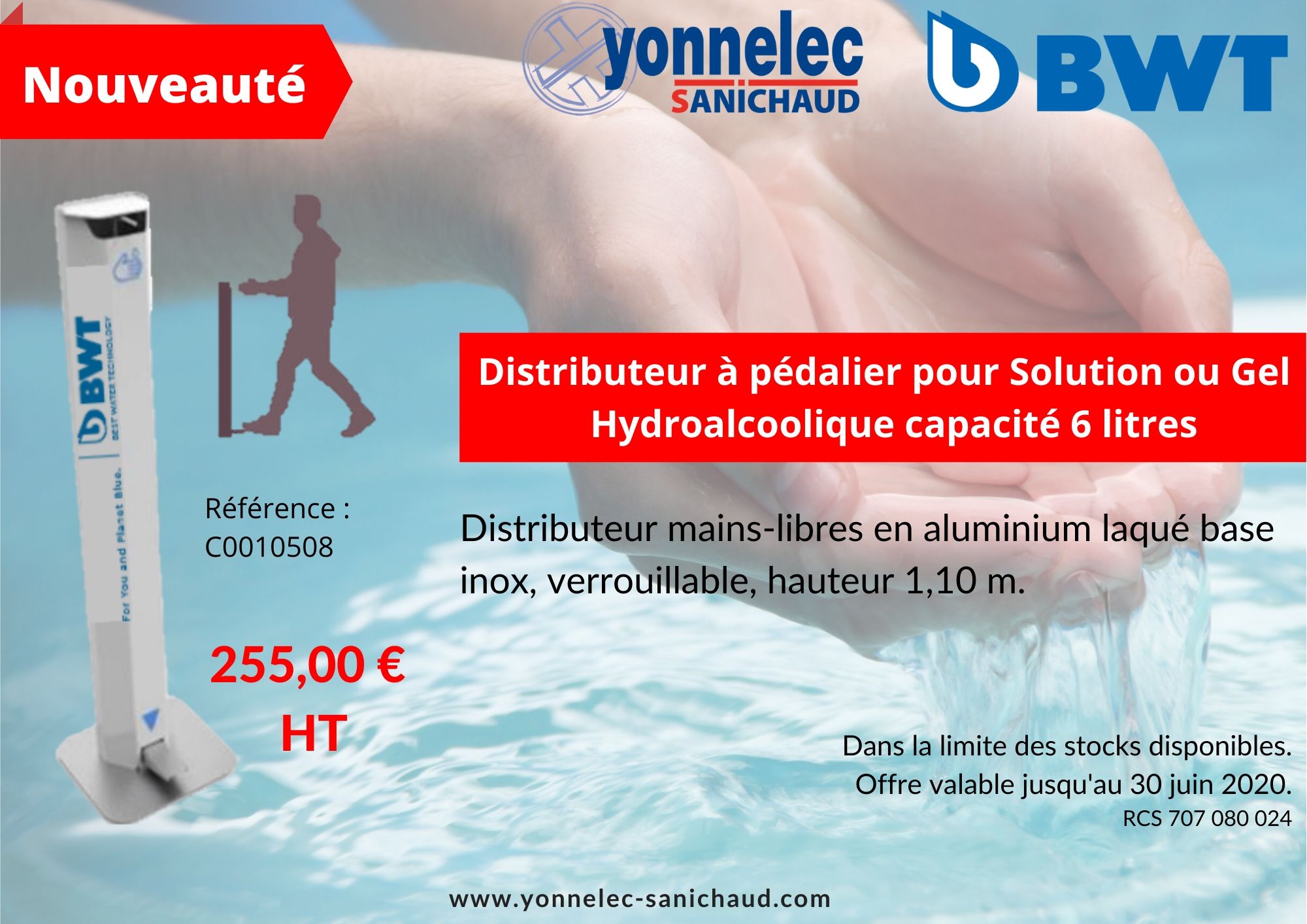 Distributeur à pédalier pour Solution ou Gel Hydroalcoolique capacité 6 litres